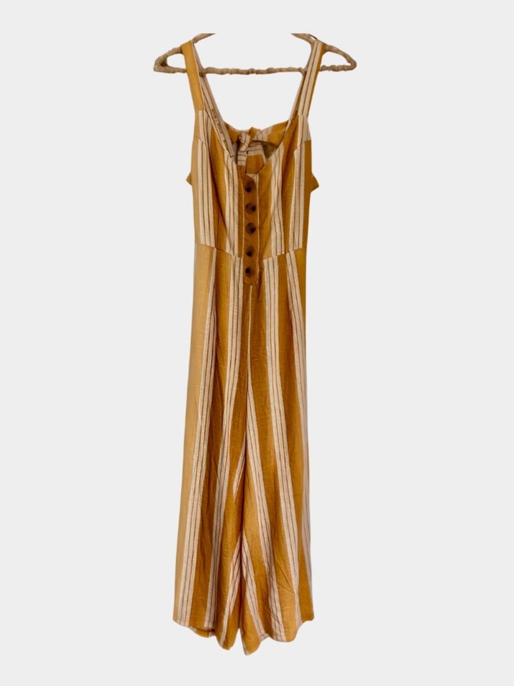 Kendall & Kylie Open Back Wide Leg Jumpsuit Yellow & White Small Button Front